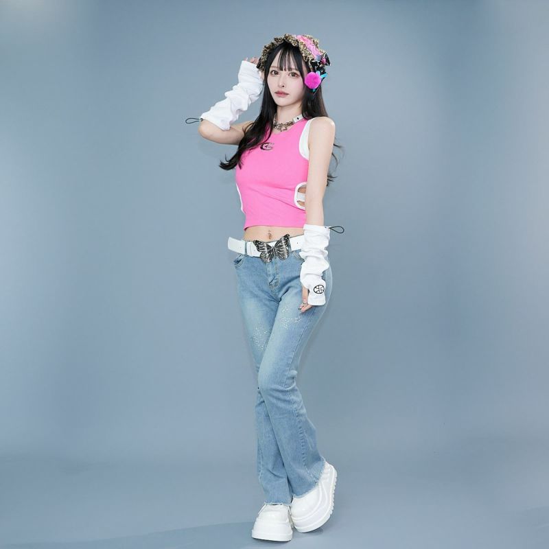 ラインストーンブーツカットデニム09